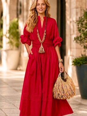 NWOT Marielle Almelo Stokkelaar Phoebe Maxi Dress in Red One Size O/S